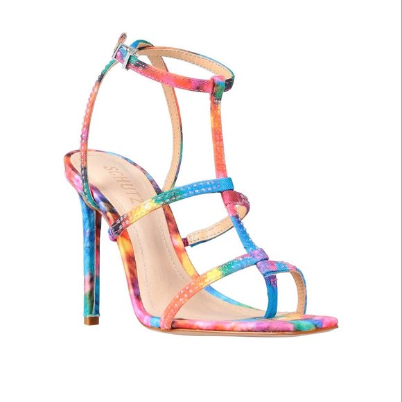 *HP* SCHUTZ multicolor spike heel Sandals leather sole ankle strap - Picture 2 of 13